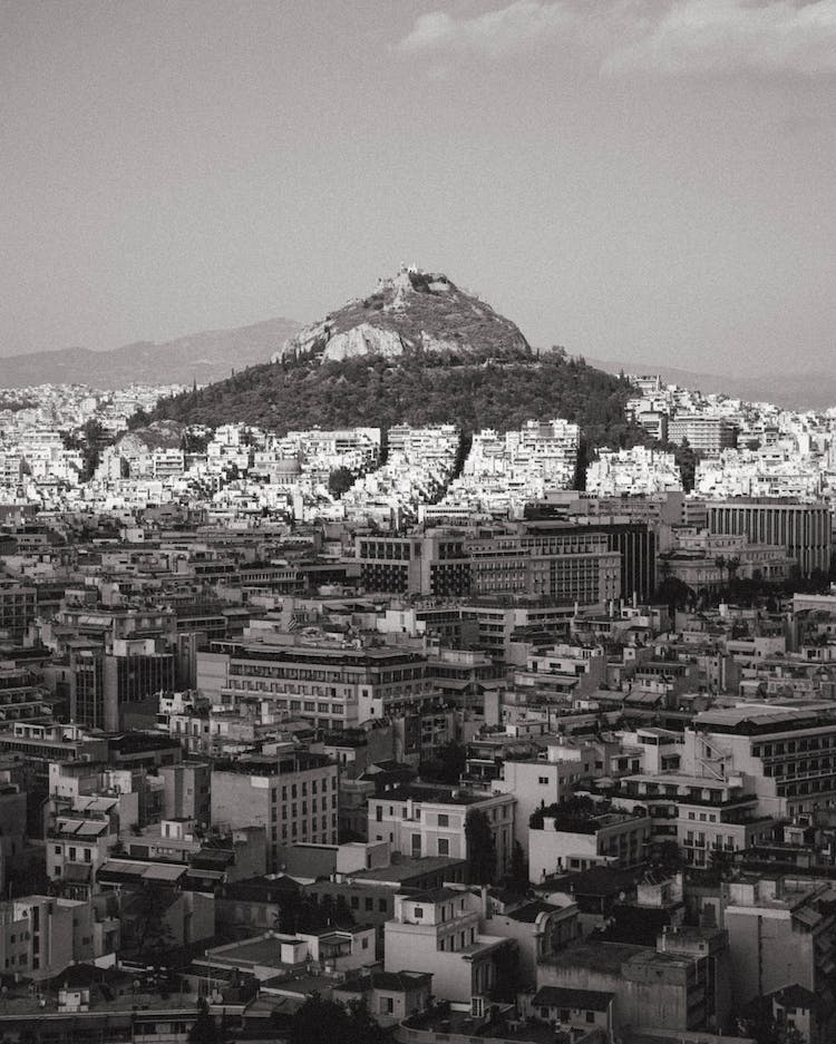 ciudad edificios arboles colina