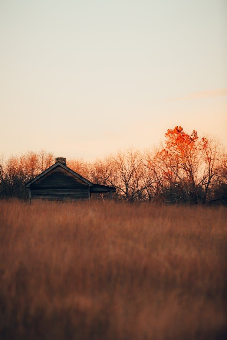 puesta de sol casas campo arboles