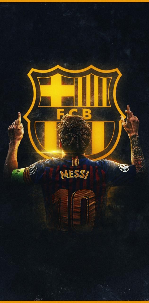 Messi con el logo del Barcelona FC en neon