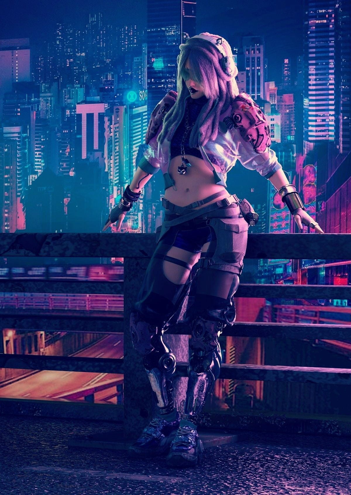 Cyberpunk Girl Ciudad Fashion