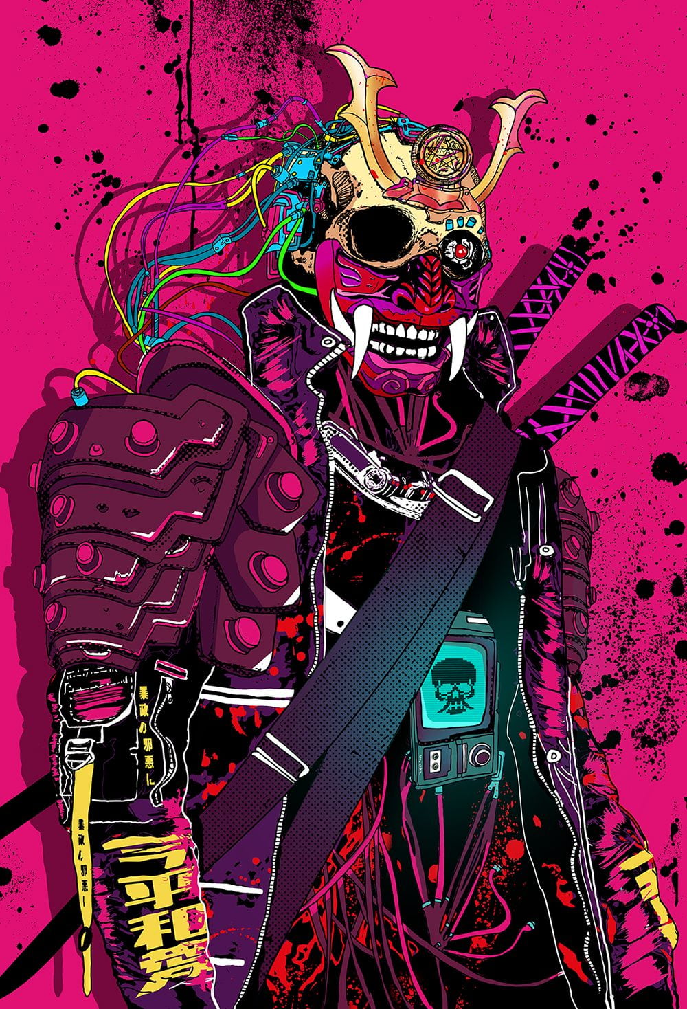 Cyberpunk Samurai Oni Póster máscara