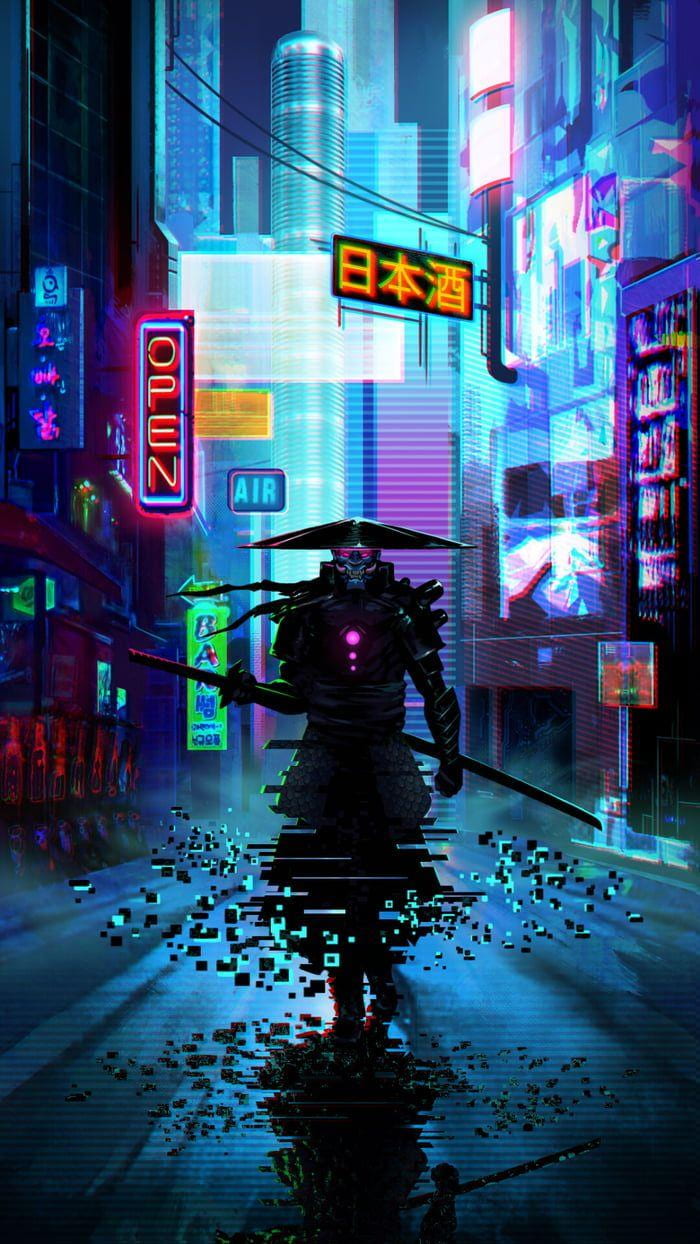 In 2020 neon samurai cyberpunk