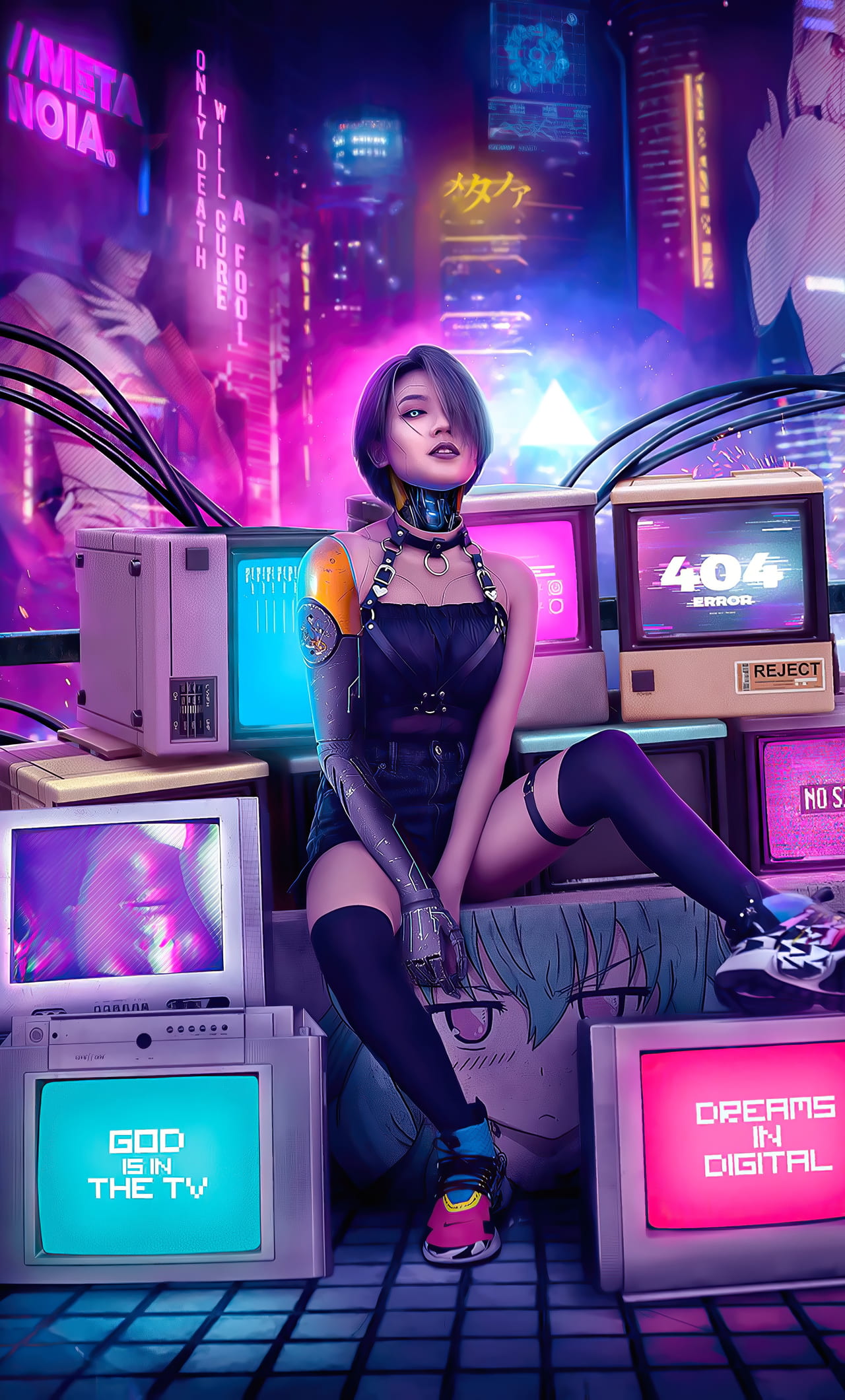 Cyberpunk Girl Retro Art