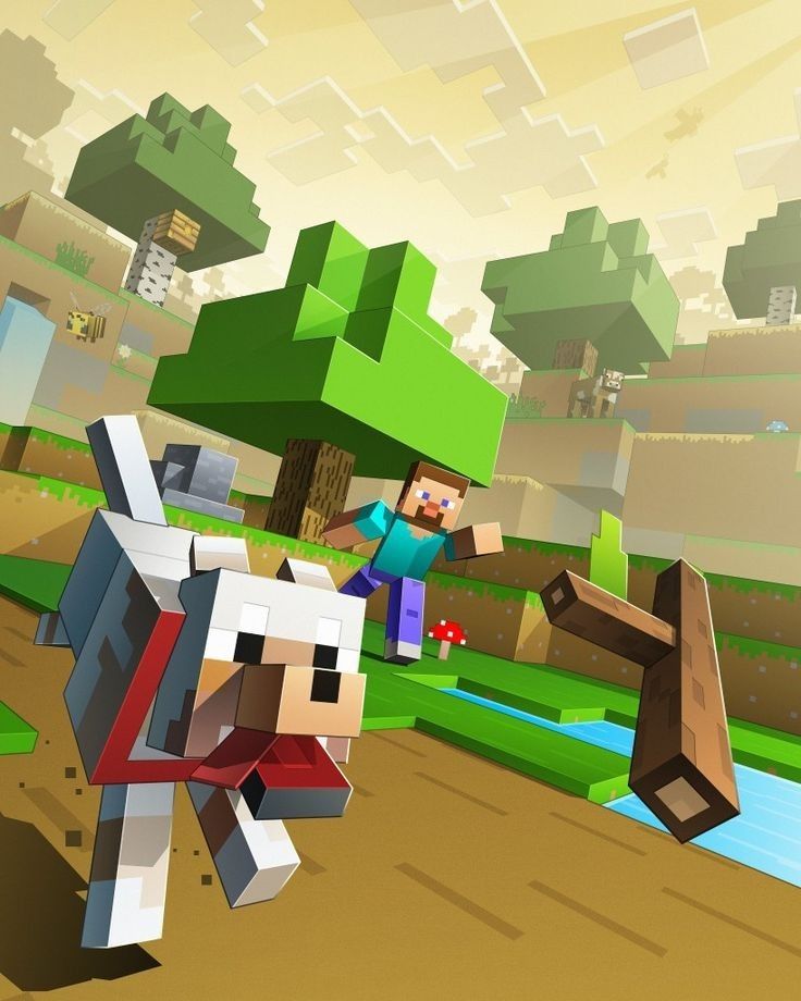 Steve y lobo en Minecraft