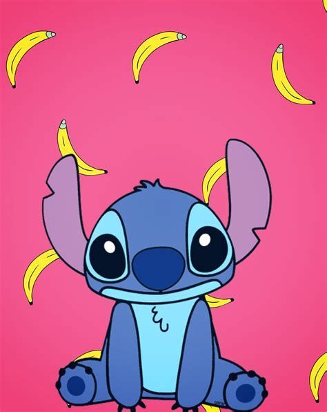 Stitch con fondo rosa y bananas