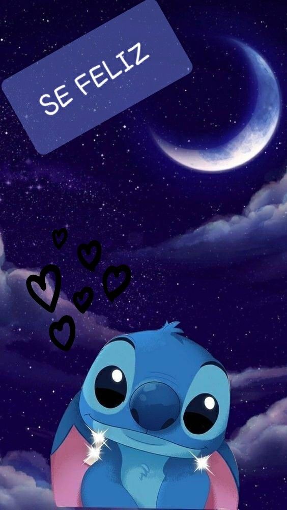 Stitch con frase de sé feliz