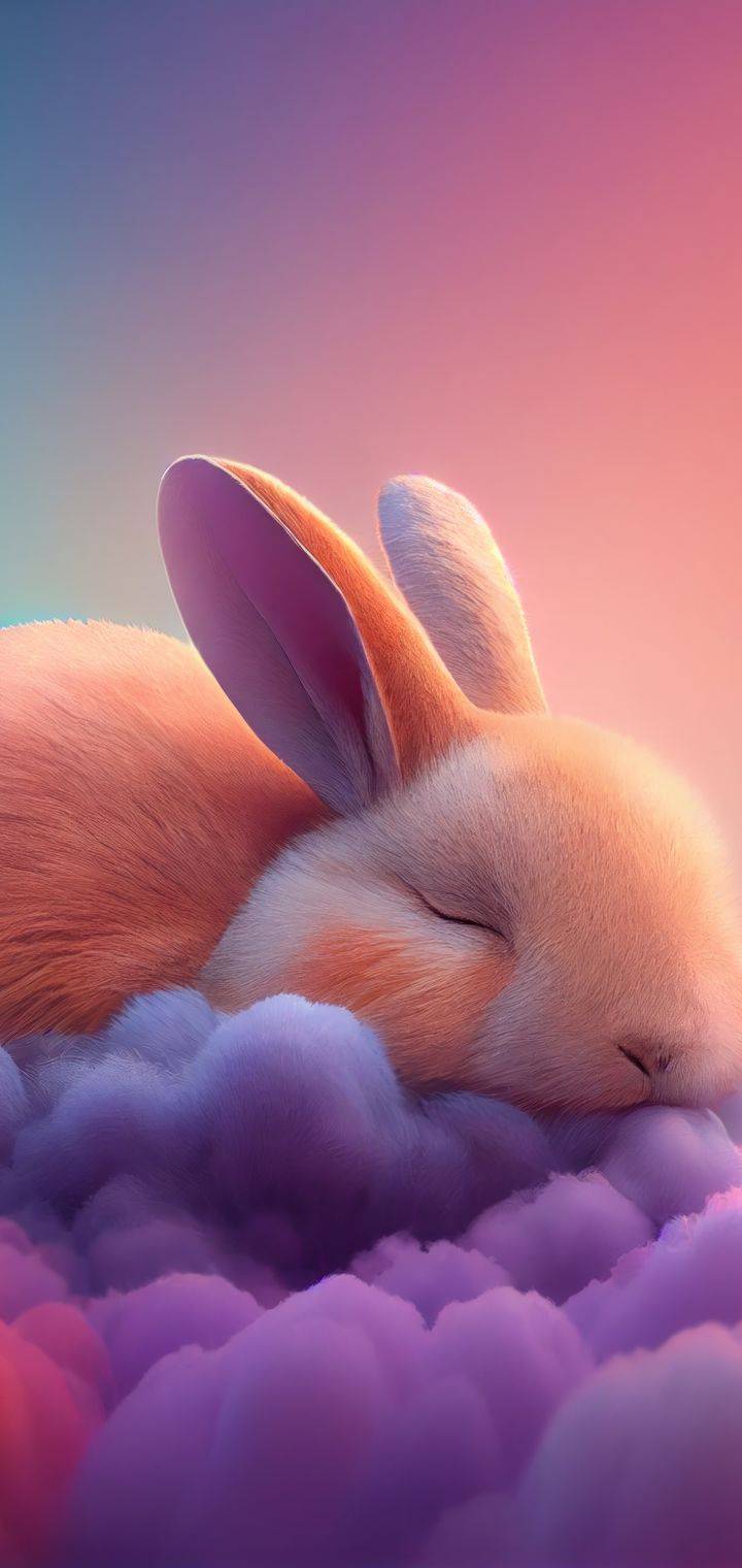 Esponjoso conejo kawaii durmiendo en nubes