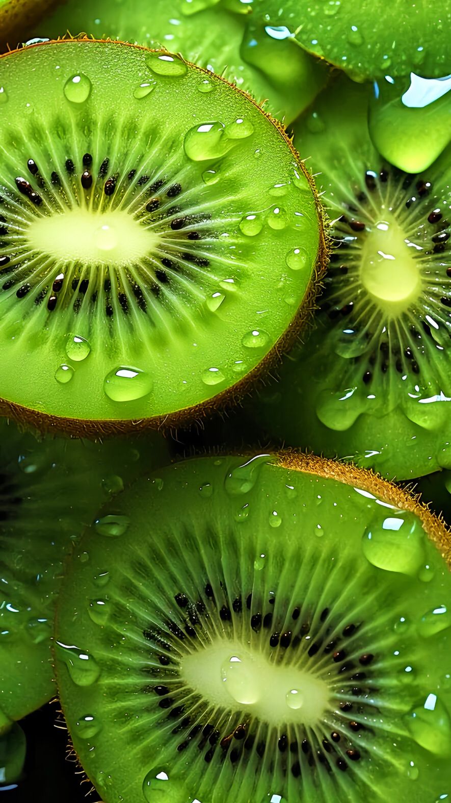 Rebanadas de kiwi con gotas de agua